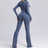 Flare Leg Bodysuit Custom - Square Neck Long Sleeve Yoga Jumpsuit | Private Label Fitness Apparel
