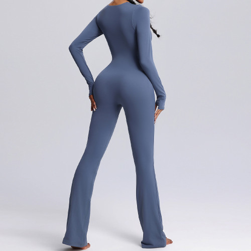 Flare Leg Bodysuit Custom - Square Neck Long Sleeve Yoga Jumpsuit | Private Label Fitness Apparel