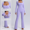 Flare Leg Bodysuit Custom - Square Neck Long Sleeve Yoga Jumpsuit | Private Label Fitness Apparel