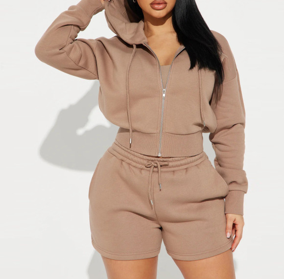 Trendy Matching Sweat Sets Custom - Crop Zip Up Hoodie & Shorts | Streetwear Manufacturer
