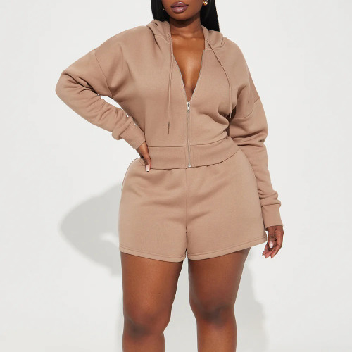 Trendy Matching Sweat Sets Custom - Crop Zip Up Hoodie & Shorts | Streetwear Manufacturer