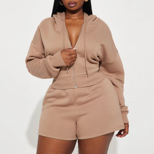 Trendy Matching Sweat Sets Custom - Crop Zip Up Hoodie & Shorts | Streetwear Manufacturer