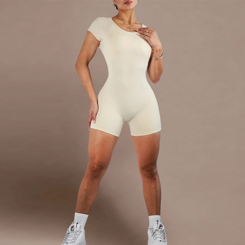 Trendy Sexy Gym Outfits Custom - Open Back Short Sleeve Yoga Jumpsuit | Private Label Activewear