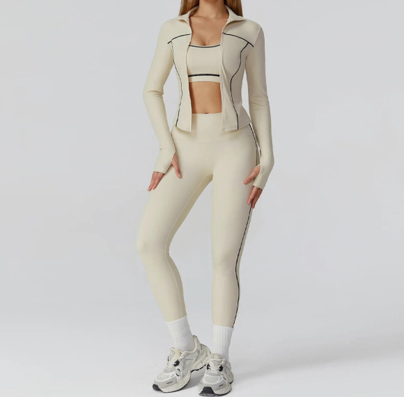 Matching Workout Sets Custom - 3 Piece Contrast Trim Tracksuit | Gym Clothing Manufacturer