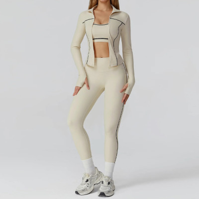 Matching Workout Sets Custom - 3 Piece Contrast Trim Tracksuit | Gym Clothing Manufacturer