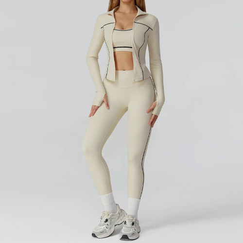 Matching Workout Sets Custom - 3 Piece Contrast Trim Tracksuit | Gym Clothing Manufacturer