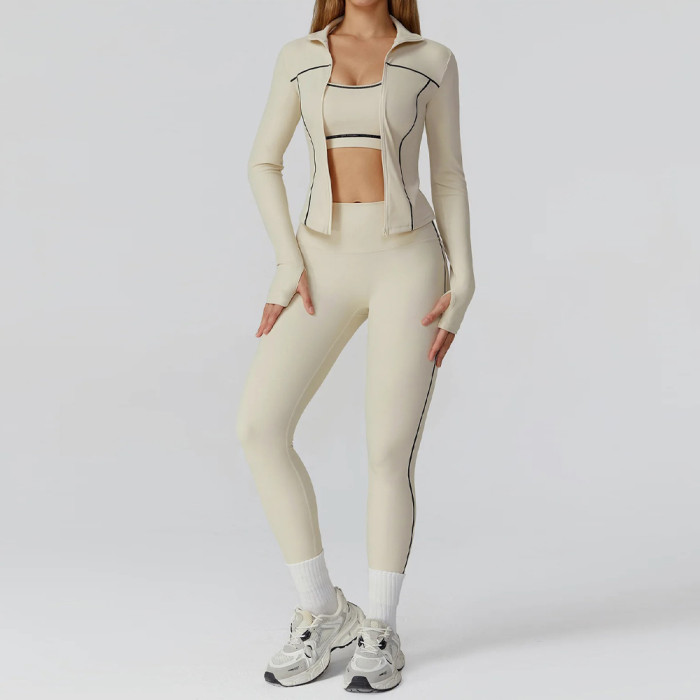 Matching Workout Sets Custom - 3 Piece Contrast Trim Tracksuit | Gym Clothing Manufacturer