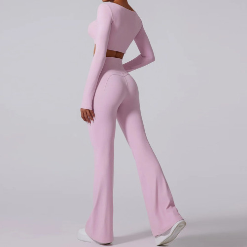 Flare Leggings Set Custom - Square Neck Long Sleeve Yoga Outfit | Gym Clothing Manufacturer
