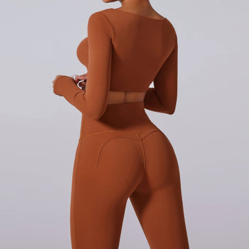 Flare Leggings Set Custom - Square Neck Long Sleeve Yoga Outfit | Gym Clothing Manufacturer