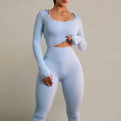 No Front Seam Yoga Set Custom - Hooded Long Sleeve Top & Leggings | Gym Clothing Manufacturer