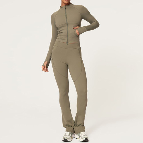 BBL Jacket Style Custom - Olive Green Double Zip Crop Top | Custom Zip Up Jacket Manufacturer