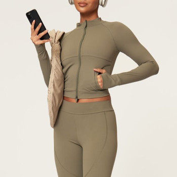 BBL Jacket Style Custom - Olive Green Double Zip Crop Top | Custom Zip Up Jacket Manufacturer