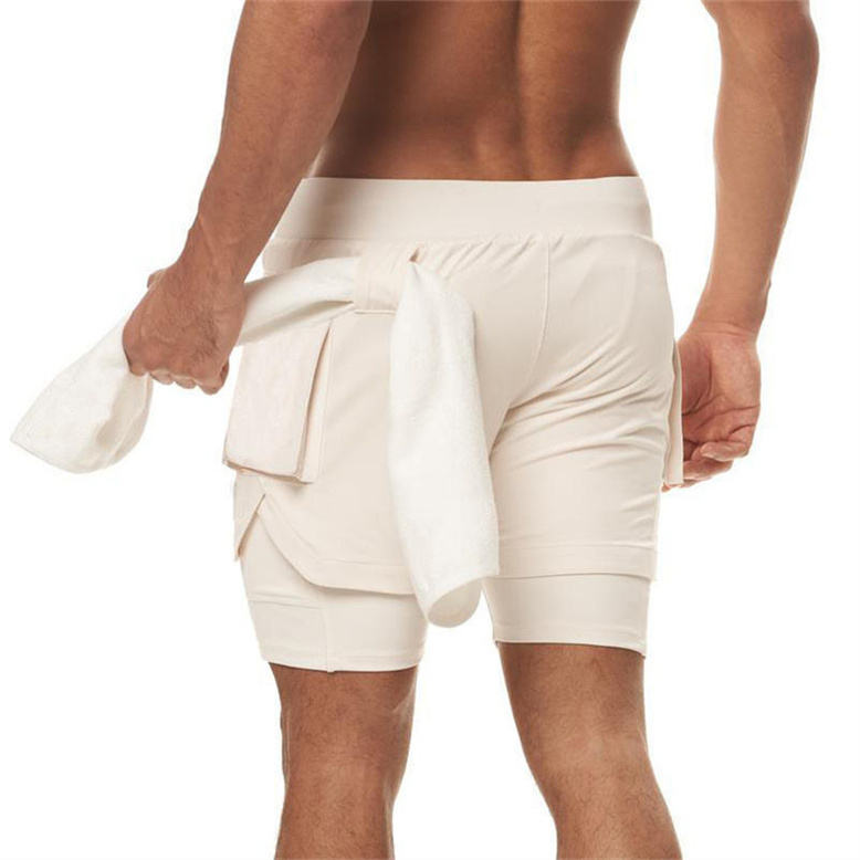 Running shorts with towel loop back view for gym