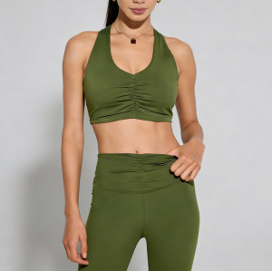 Halter Neck Sports Bra Manufacturer - Ruched Deep V Yoga Top | Sports Bra Supplier