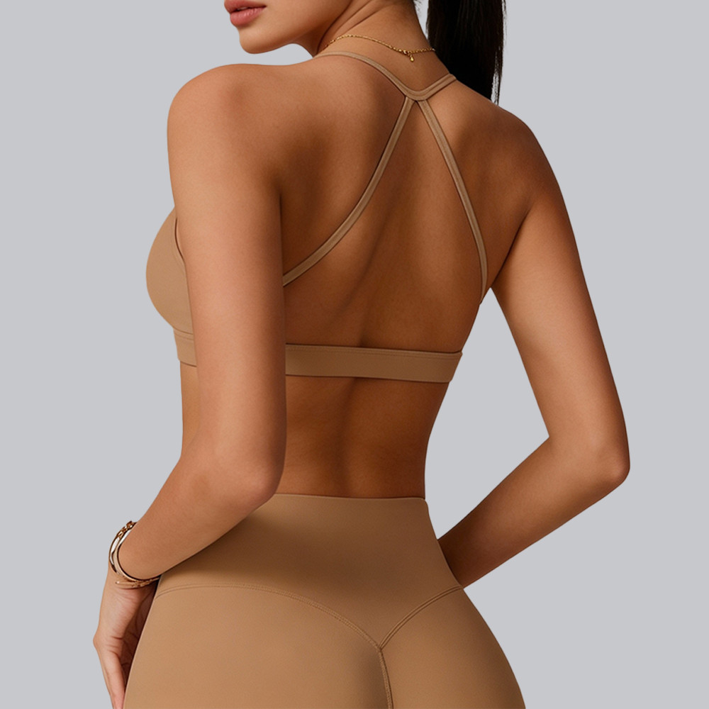 Criss cross sports bra back view spaghetti straps