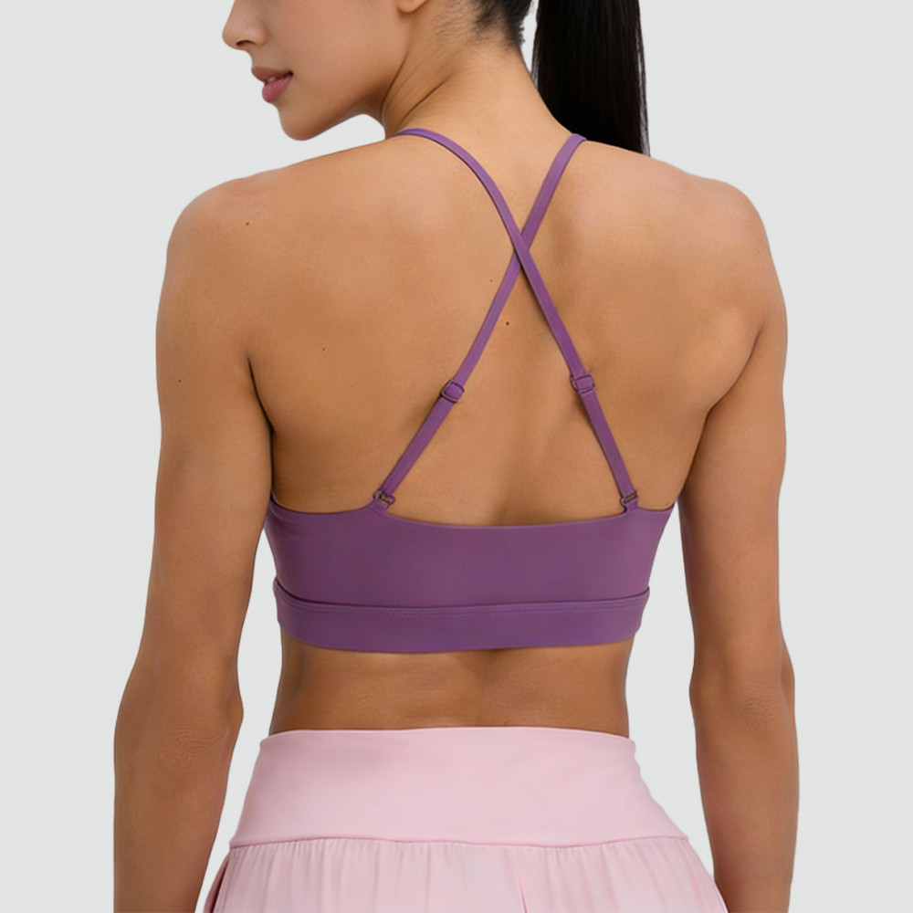 Criss cross sports bra back view strappy design