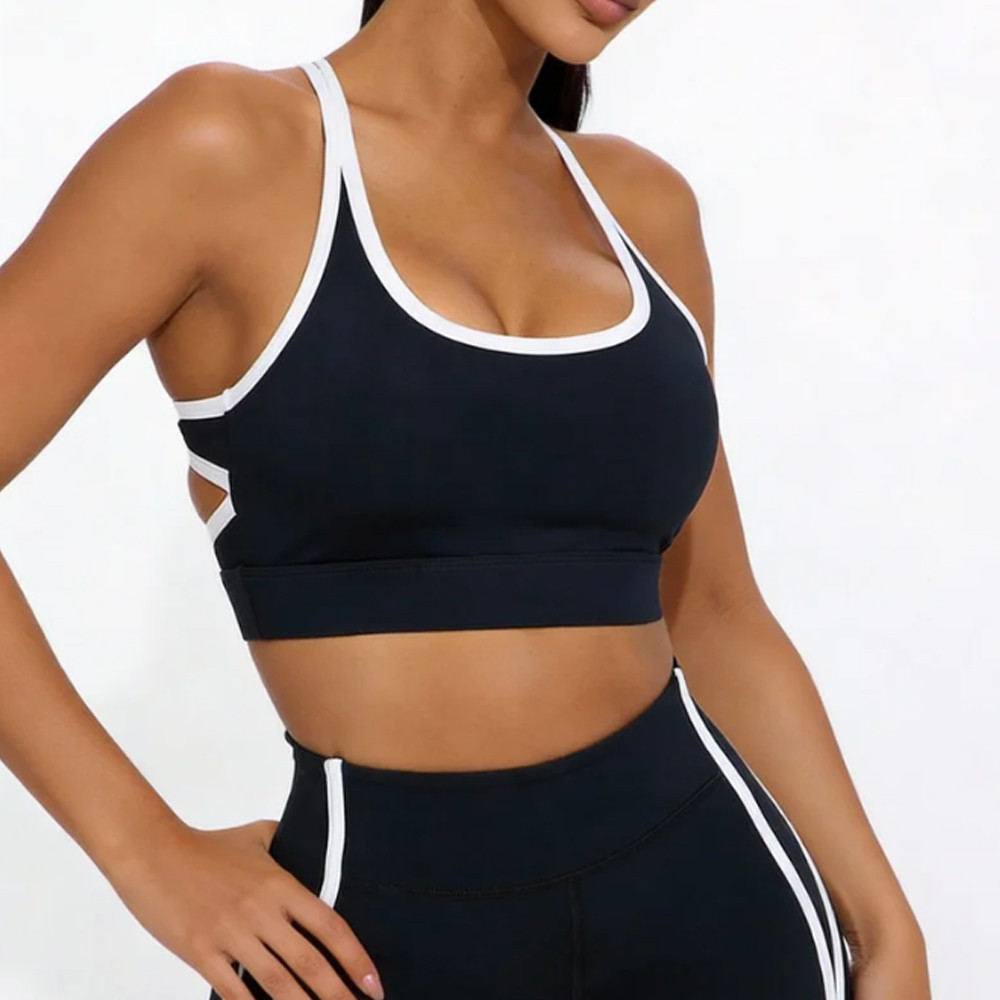 Custom black and white sports bra manufacturer private label retro fitness wear