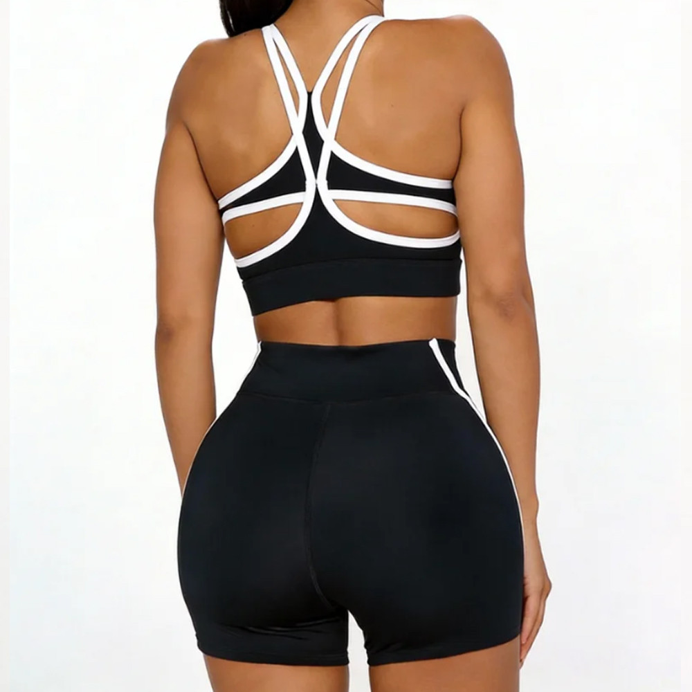 Strappy back design with adjustable straps on retro yoga top