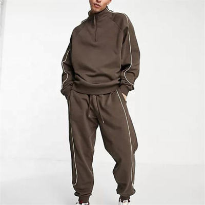 Custom Mens Tracksuit Set Manufacturer - Brown Quarter Zip Contrast Piping | Private Label Streetwear