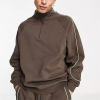 Custom Mens Tracksuit Set Manufacturer - Brown Quarter Zip Contrast Piping | Private Label Streetwear
