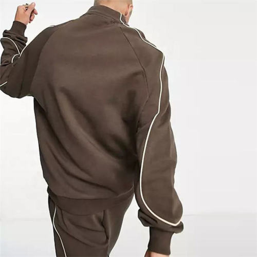 Custom Mens Tracksuit Set Manufacturer - Brown Quarter Zip Contrast Piping | Private Label Streetwear