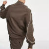 Custom Mens Tracksuit Set Manufacturer - Brown Quarter Zip Contrast Piping | Private Label Streetwear