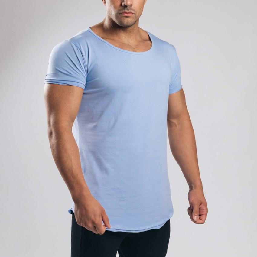 Custom t shirt manufacturer linen blend scoop neck tee blue