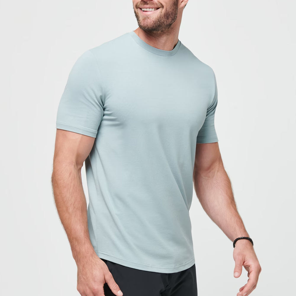 Softest mens t shirt scoop neck curved hem detail