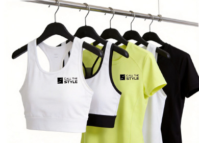 Hanging activewear prototypes on rack for initial design silhouette verification