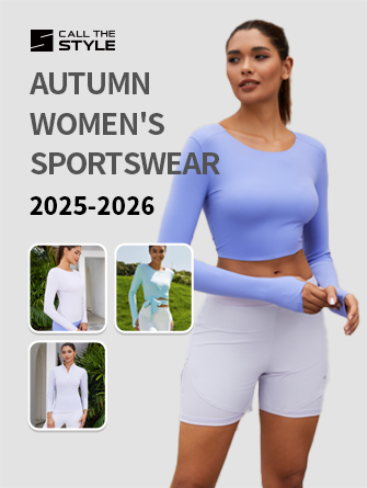 Cover of the women's active tops and vests catalog, featuring a blue long-sleeve workout shirt available for private label activewear manufacturing.