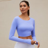 Laser Cut Long Sleeve Crop Top - Custom Womens Yoga Tops for Studio Fitness | Crop Top Manufacturer