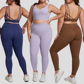 High Waisted Plus Size Workout Set - Strappy Back Activewear | Yoga Set Manufacturer