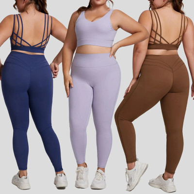 High Waisted Plus Size Workout Set - Strappy Back Activewear | Yoga Set Manufacturer