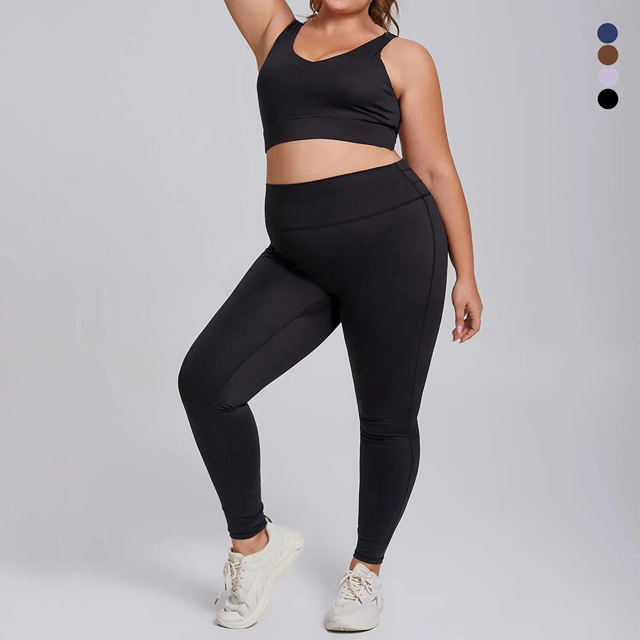 Custom high waisted plus size workout set dark black