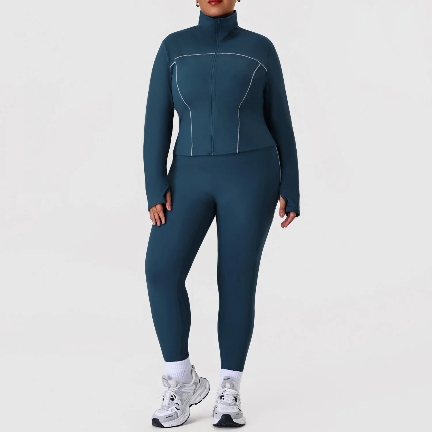 Custom plus size tracksuit zip up jacket and leggings navy