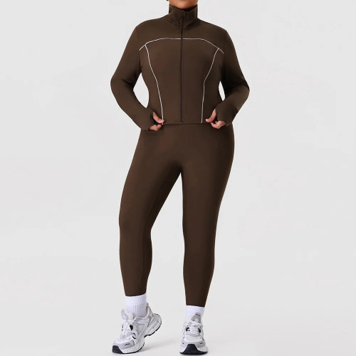 Contrast Piping Plus Size Tracksuit - Zip Up Activewear Set | Tracksuit Manufacturer