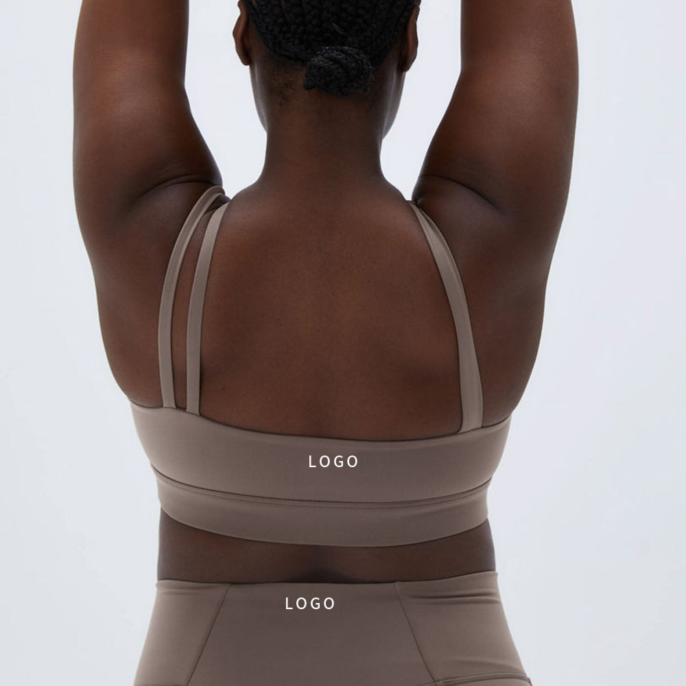 Asymmetric yoga bra double strap back design
