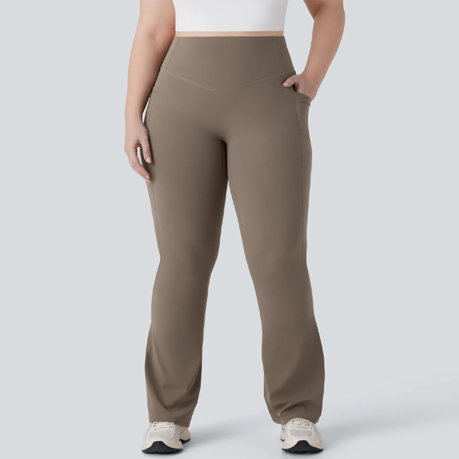 High waisted shaping bootcut yoga pants front view