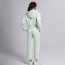 Tailored Pintuck Straight Leg Cropped Zip Up Custom Cotton Blend Tracksuit Set Manufacturer