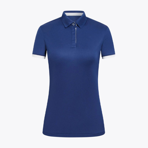 Club-Ready Contrast Trim Custom Golf Polo Shirts Womens Zip Up Tennis Apparel Manufacturer