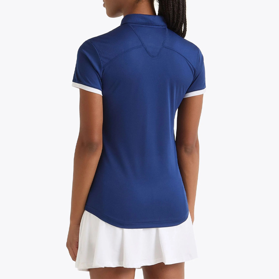 Custom activewear polo shirt with flattering contrast seams