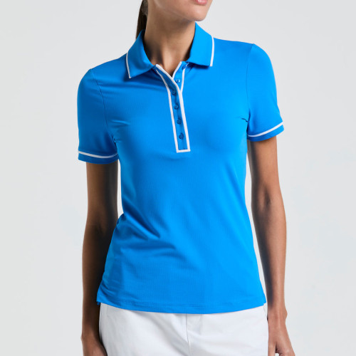 Chic Pique Fabric Contrast Trim Custom Golf Polo Shirts Womens Classic Button Activewear Factory