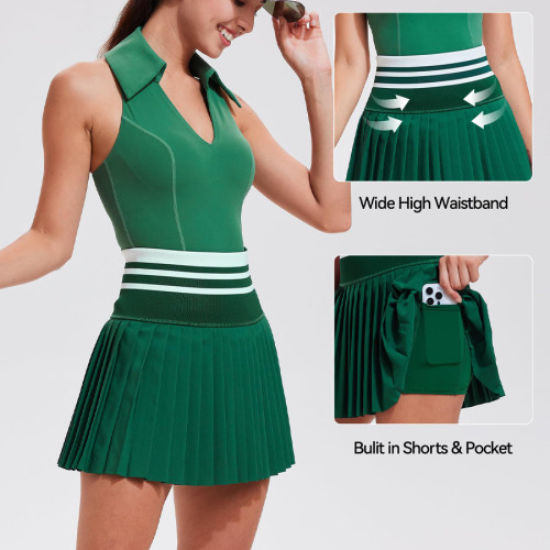 Chic Pleated Striped Tennis Skirts with Pockets Custom High Waisted Golf Skort Manufacturer