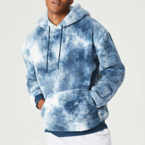 Custom Mens Tie Dye Sherpa Fleece Pullover Hoodies - Private Label Winter Apparel Manufacturer