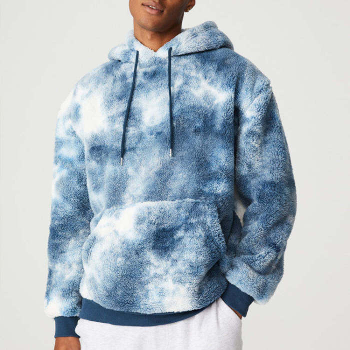 Custom Mens Tie Dye Sherpa Fleece Pullover Hoodies - Private Label Winter Apparel Manufacturer