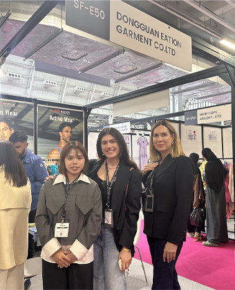 Call The Style (Dongguan Eation Garment) custom activewear manufacturer booth at US Sourcing Fair 2024.