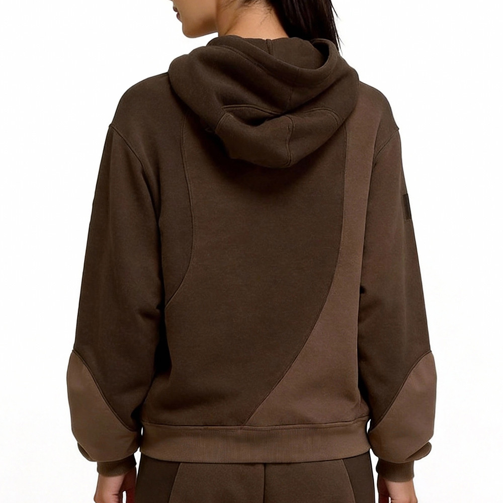 Brown wavy patchwork stitching hoodie back view