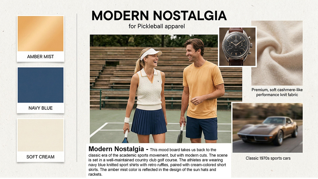 Call The Style Modern Nostalgia pickleball apparel, showcasing Quiet Luxury activewear trends for North America.