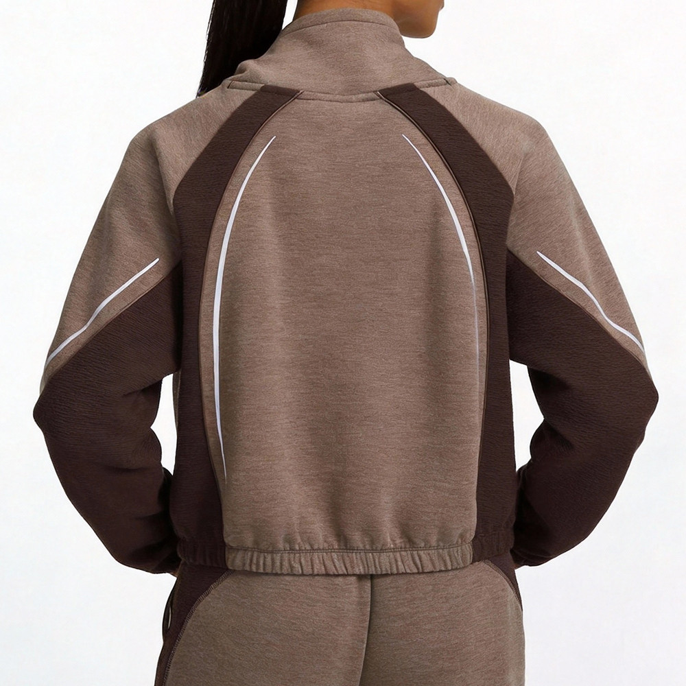 Brown color block workout pullover back view