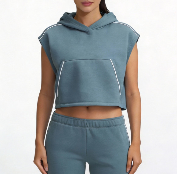 Fleece-Lined Contrast Piping Custom Sleeveless Hoodies - Activewear Pullover Manufacturer